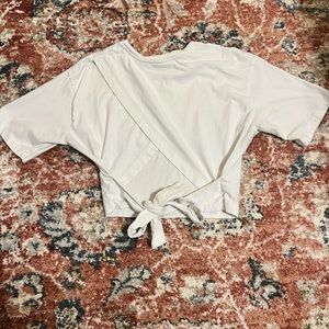 Cropped tee with cross cross detail and ties in the back